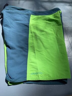 Patagonia Blue & Lime Green Colorblock Swim Trunks